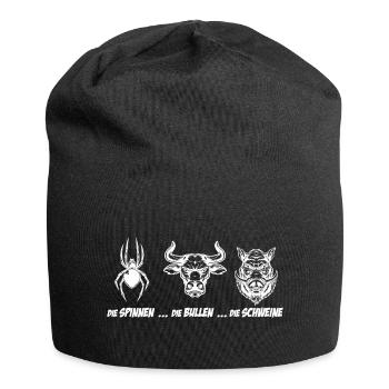 die Spinnen die Bullen die Schweine Fun Geschenk - Jersey-Beanie - Schwarz - Vorne
