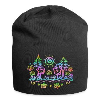 Bunter Wald, Natur, Wandern, Sommer, Sonne, Blumen - Jersey-Beanie - Schwarz - Vorne