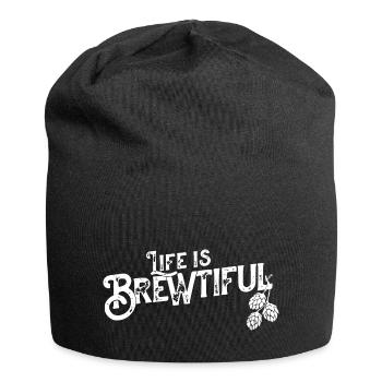 Bier Geschenk - Bierbrauer - Life is Brewtiful - Jersey-Beanie - Schwarz - Vorne