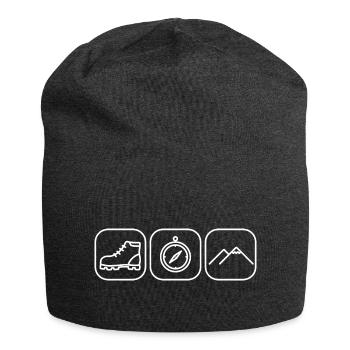 Hiking Shoes Compass Landscape Mountains Icons - Jersey Beanie - charcoal grey - Front