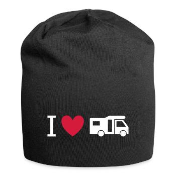 ★ Designfarben änderbar ★ Ich liebe Wohnmobile - Jersey-Beanie - Schwarz - Vorne