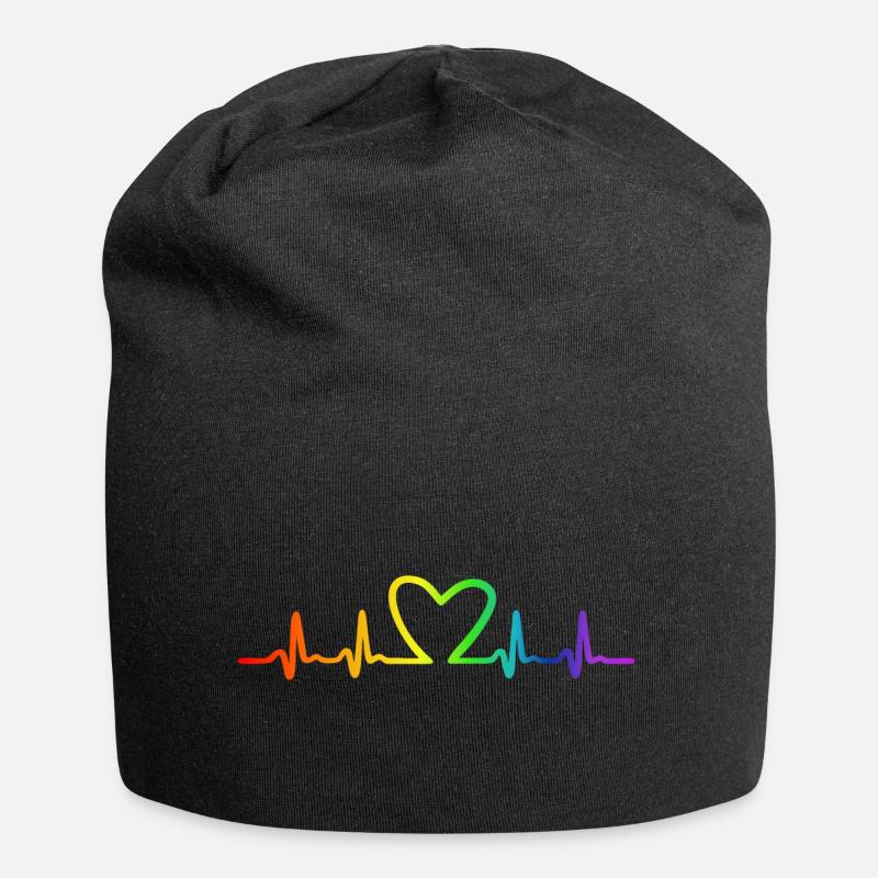 LGBT Regenbogen Herzschlag - Jersey-Beanie - Schwarz