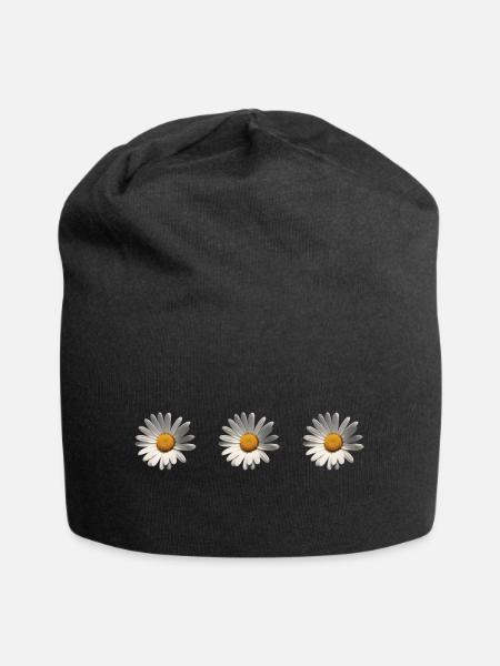 3 marguerites, fleur, printemps, été, jardin, - Bonnet en jersey - noir