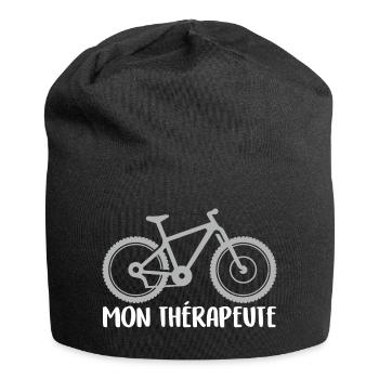 Mon vélo est mon thérapeute. Graphisme cycliste - Bonnet en jersey - noir - Devant