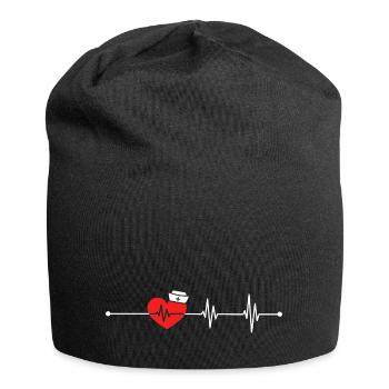 EKG Heartbeat Love Cardiogram Hollow ECG Heart - Jersey Beanie - black - Front