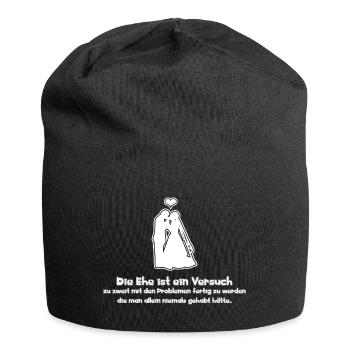 Sprüche Die Ehe ist ein Versuch zu zweit mit den - Jersey-Beanie - Schwarz - Vorne