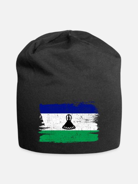 Lesotho Flagge Flagge Frieden Vintage - Jersey-Beanie - Schwarz