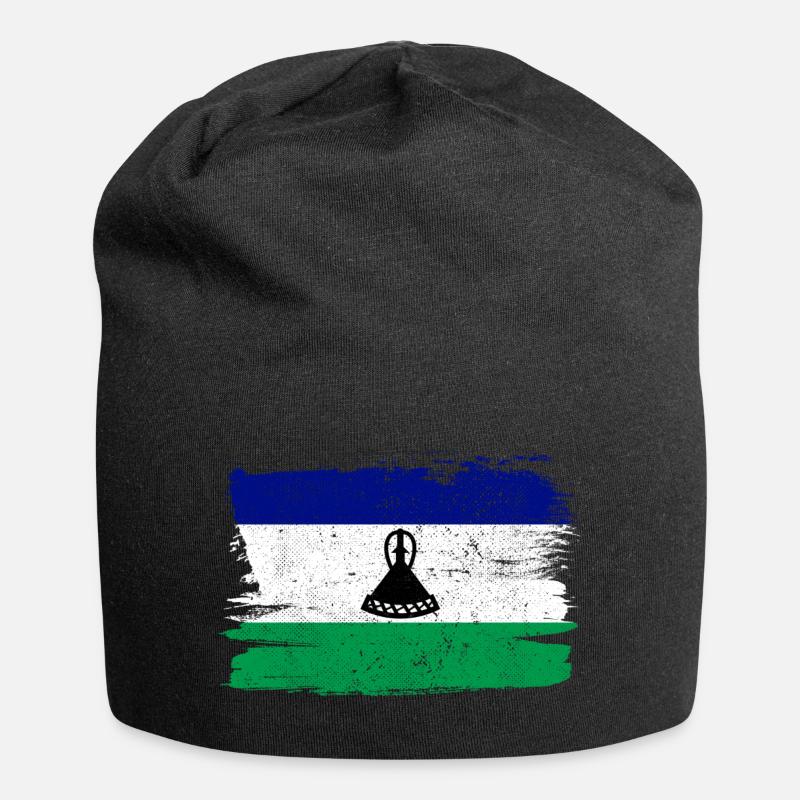 Lesotho Flagge Flagge Frieden Vintage - Jersey-Beanie - Schwarz
