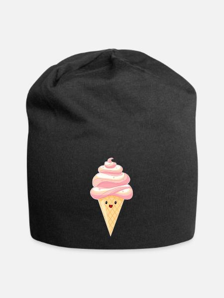 Kawaii - Eis auf Hörnchen - Jersey-Beanie - Schwarz