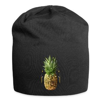 Ananas mit Headphones - Jersey-Beanie - Schwarz - Vorne