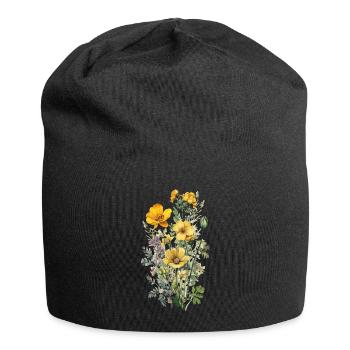 Wunderschönes Boho Blumen Herbarium Bouquet gelb - Jersey-Beanie - Schwarz - Vorne