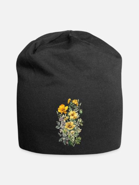 Beau bouquet d’herbier de fleurs bohèmes jaune - Bonnet en jersey - noir