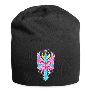 Kreuz Flügel Totenkopf - Jersey-Beanie - Schwarz - Vorne