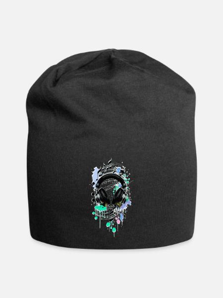 Kopfhörer - Jersey-Beanie - Schwarz