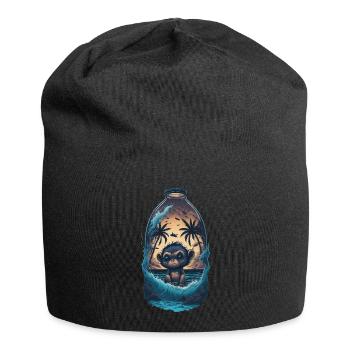 Monkey Bottle Palm Trees Beach Sea Waves - Jersey Beanie - black - Front