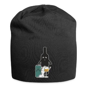 Bier in Weinglas - Jersey-Beanie - Schwarz - Vorne
