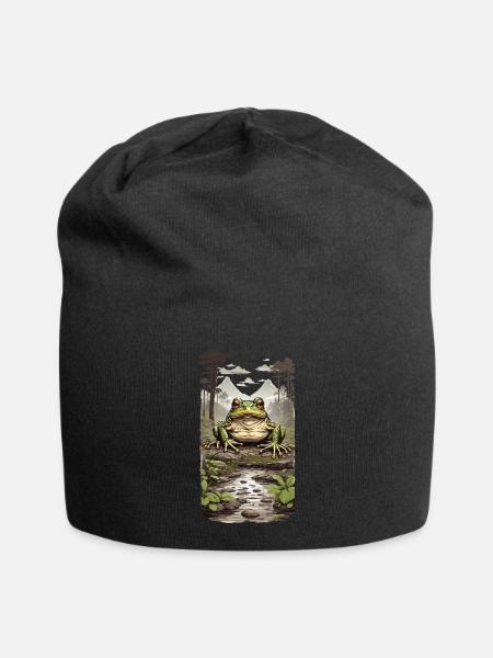 Frosch im Tropischen Regenwald Urwald Design - Jersey-Beanie - Schwarz