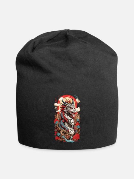 Ukiyo-E Drache Retro Japan Streetwear Design - Jersey-Beanie - Schwarz