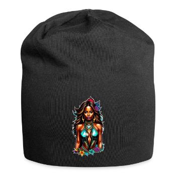 Afro Frau - Schönheit - Jersey-Beanie - Schwarz - Vorne