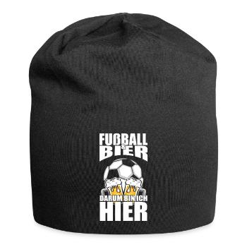 Lustiger Spruch Fußball Bier darum bin ich hier - Jersey-Beanie - Schwarz - Vorne