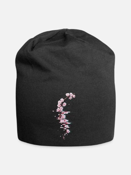 Glitch Cherry Blossom Modern Blossom Branch - Jersey Beanie - black