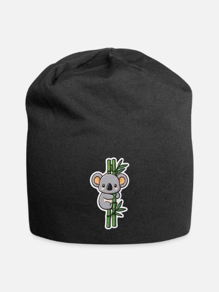 Kawaii Koala mit Bambus – Süßes Sticker Motiv - Jersey-Beanie - Schwarz