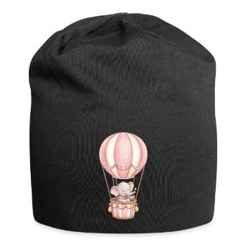 Baby elephant in hot air balloon pink - Jersey Beanie - black - Front