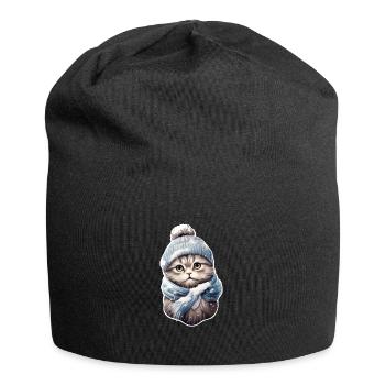 Chat en hiver avec bonnet et écharpe 2 - Bonnet en jersey - noir - Devant