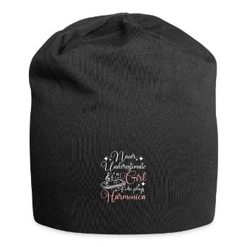 Never underestimate a girl who plays harmonica - Jersey-Beanie - Schwarz - Vorne