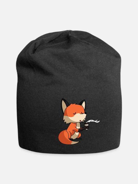 Renard avec café - Bonnet en jersey - noir