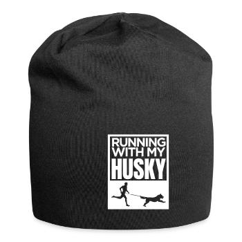 courir avec mon husky - Bonnet en jersey - noir - Devant