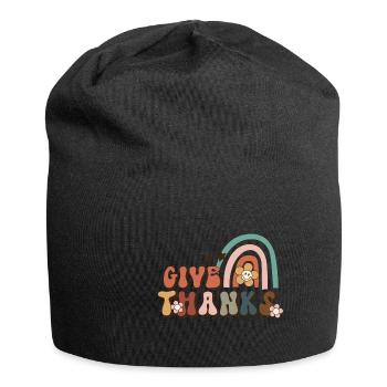 Thanksgiving give thanks retro vintage rainbow - Jersey Beanie - black - Front