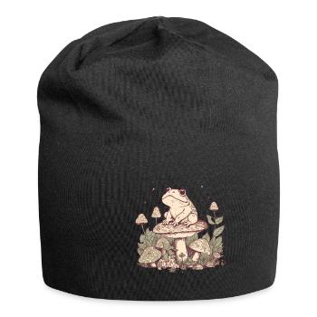 Whimsical Line Art Cottagecore Frog Sitting on a - Jersey Beanie - black - Front