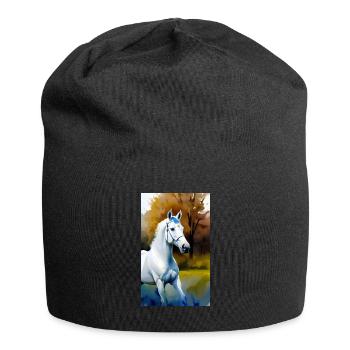 Pferd | reiten | Tier | Reittier | Bunt - Jersey-Beanie - Schwarz - Vorne