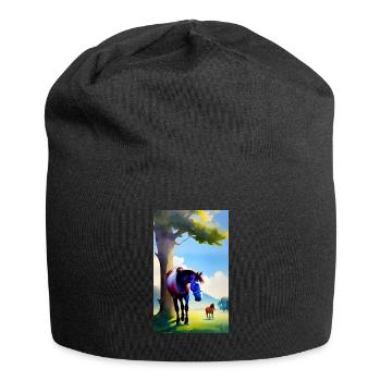Pferd | reiten | Tier | Reittier | Bunt - Jersey-Beanie - Schwarz - Vorne