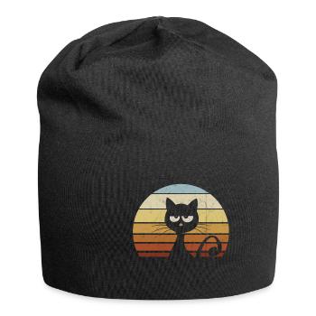 Grumpy Retro Cat Vintage Sunset Silhouette - Jersey Beanie - black - Front