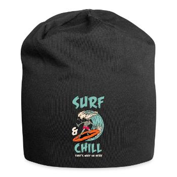 Surfen mit einem Skelett und einem Totenschädel - Jersey-Beanie - Schwarz - Vorne