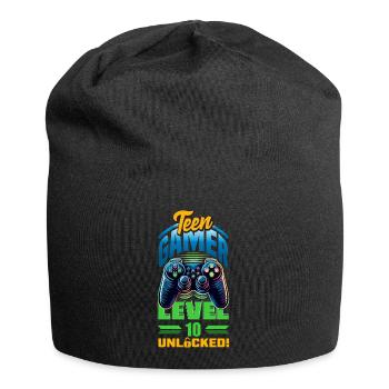 Funny Gamer 10th Birthday Boy Teen Gamer Level 10 - Jersey Beanie - black - Front