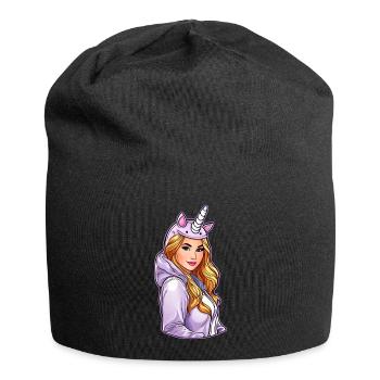 Cute Anime Girl in Unicorn Hoodie - Jersey Beanie - black - Front
