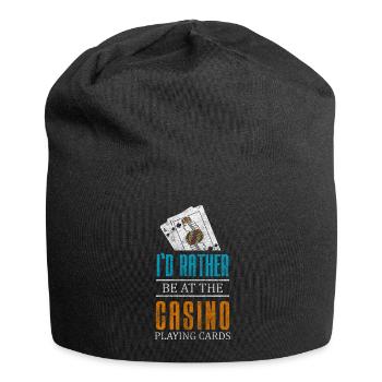 Kartenspiel Karten Pokerface Pokern - Jersey-Beanie - Schwarz - Vorne