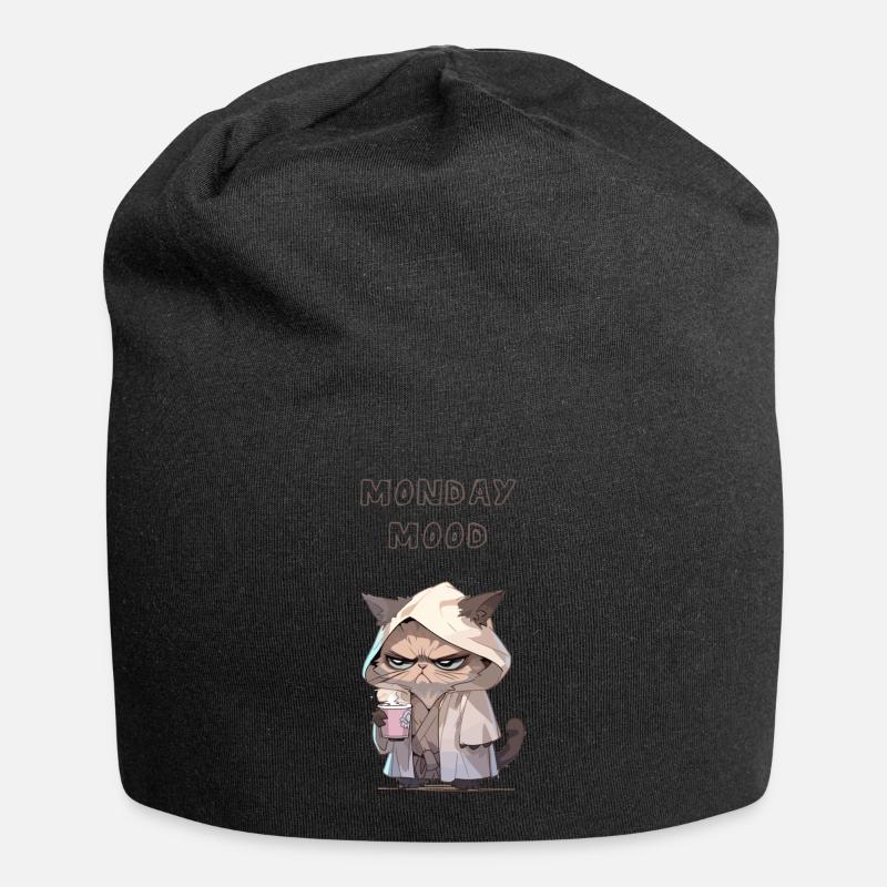 Monday mood cat - Jersey-Beanie - Schwarz