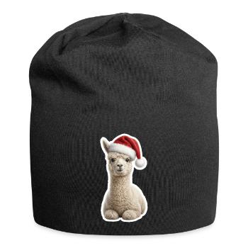 Flauschiges Alpaka im Weihnachtslook - Jersey-Beanie - Schwarz - Vorne