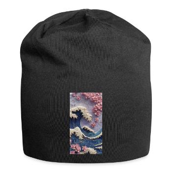 Relief de la fleur de cerisier des vagues - Bonnet en jersey - noir - Devant