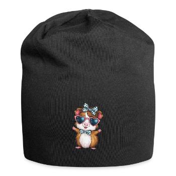 Coole Meerschweinchen mit Herz-Sonnenbrille - Jersey-Beanie - Schwarz - Vorne