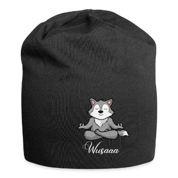 Wolf Auszeit Durchatmen Wusaaa - Jersey-Beanie - Schwarz - Vorne