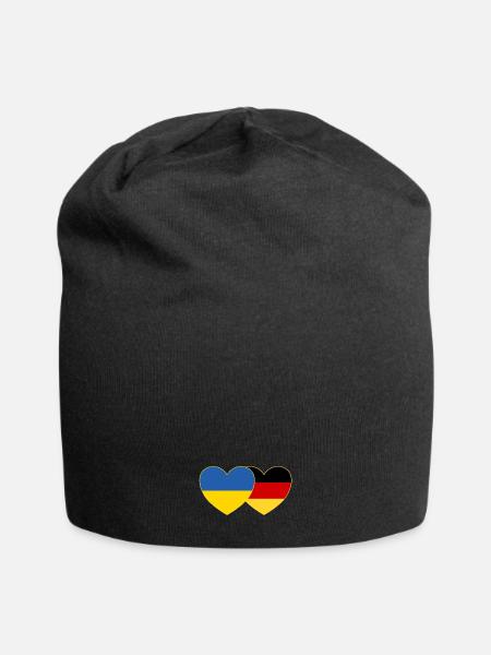 Ukraine Deutschland Herz Flagge - Jersey-Beanie - Schwarz