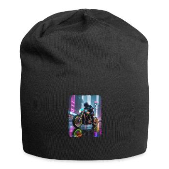 Motorcycle cyberpunk in city - Jersey Beanie - black - Front