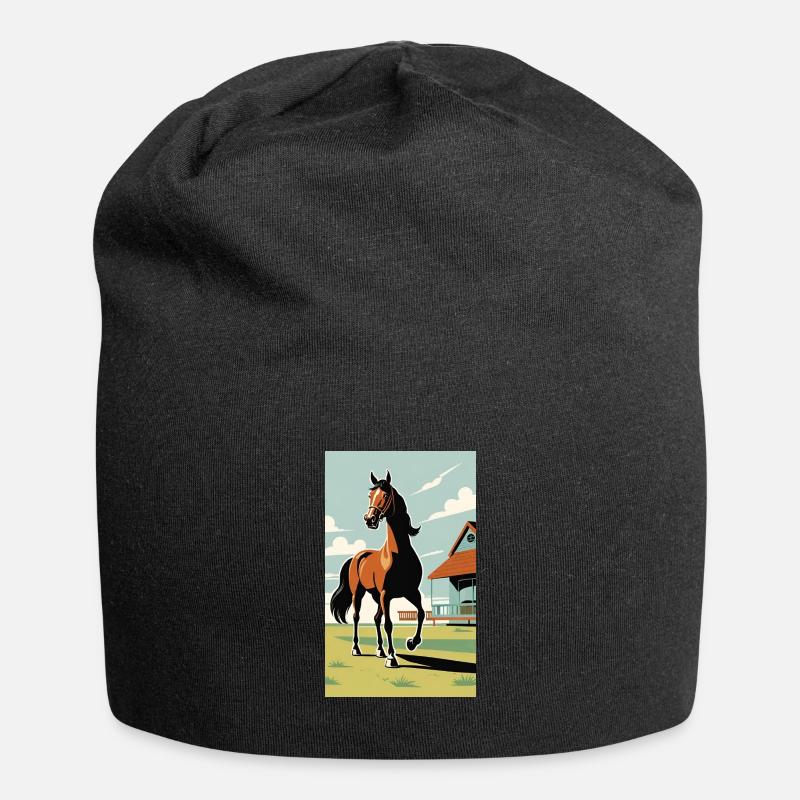 Pferd | reiten | Tier | Reittier | Bunt - Jersey-Beanie - Schwarz