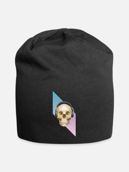 Polygonal Skull & Headphones - Jersey-Beanie - Schwarz