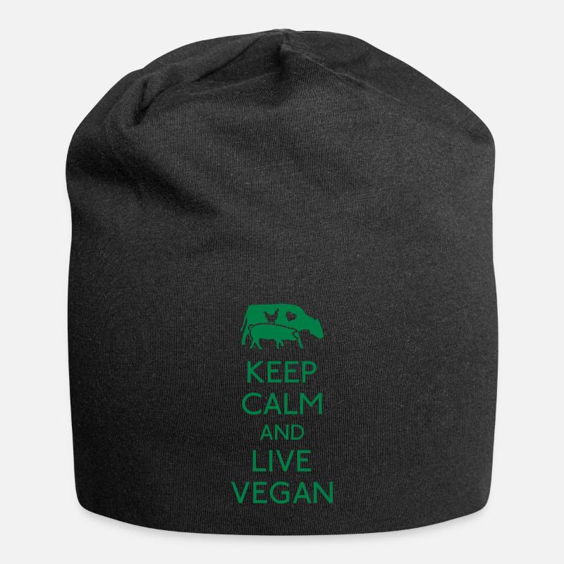 Keep Calm and live vegan - Jersey Beanie - black